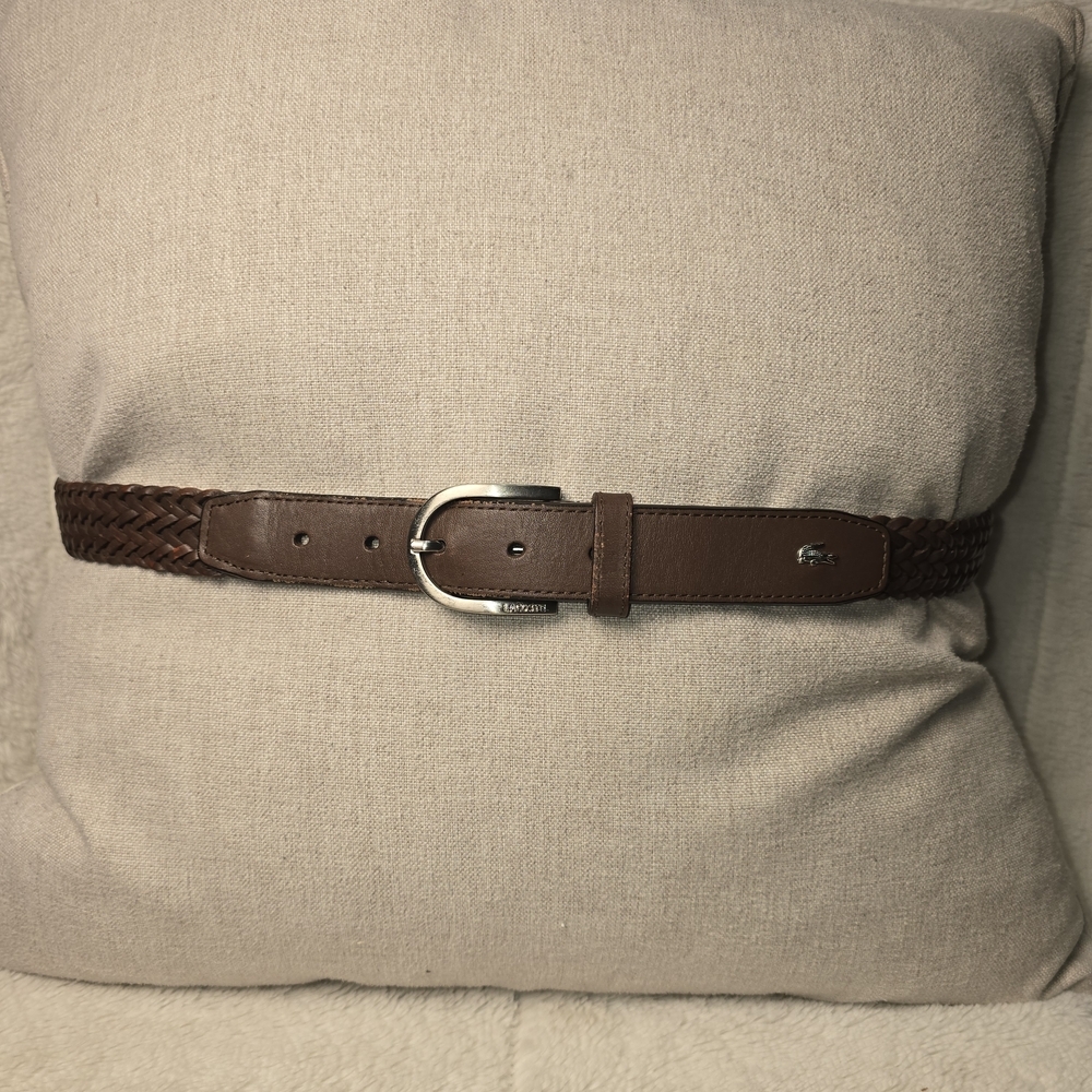 LACOSTE BRAIDED LEATHER BROWN VINTAGE GATOR EMBLEM MENS 36